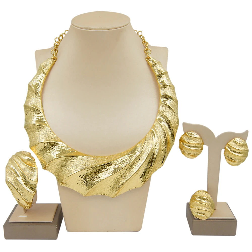 Fashion Dubai Gold Plated Jewelry Set – Italian Style Necklace, Earrings & Ring