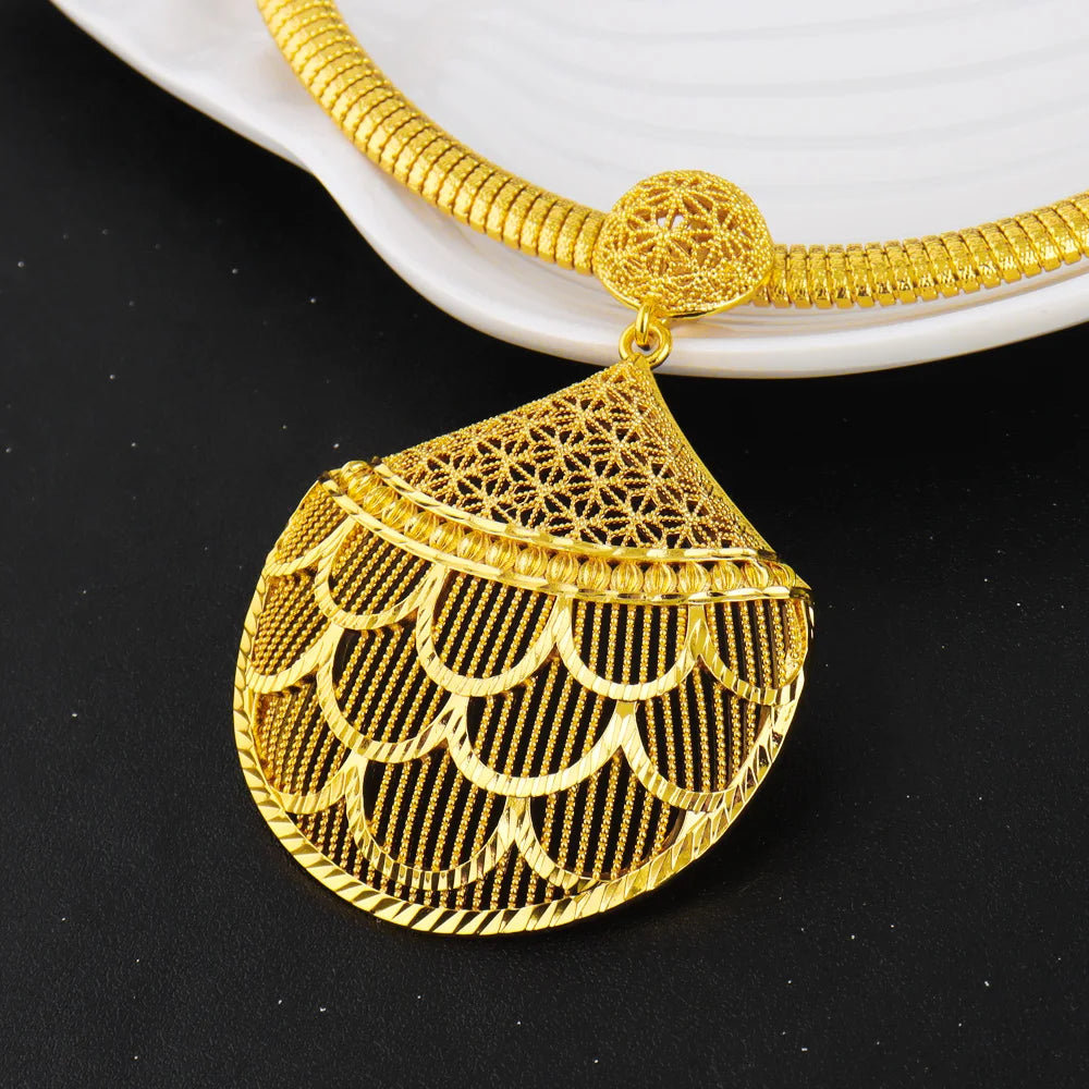 Stainless Steel Women's Necklace Earrings Ring 3PCS Set Vintage Design Jewelry Party Wedding Gifts for Nigeria Girl Bride