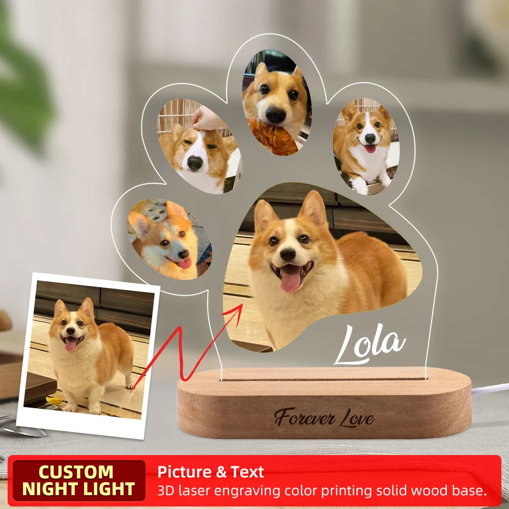 Custom Dog Photo Night Light Pet Memoral Gift Light Up Pet Memorial Plaque Cat Photo Gift Personalized Gift for Pet Loss