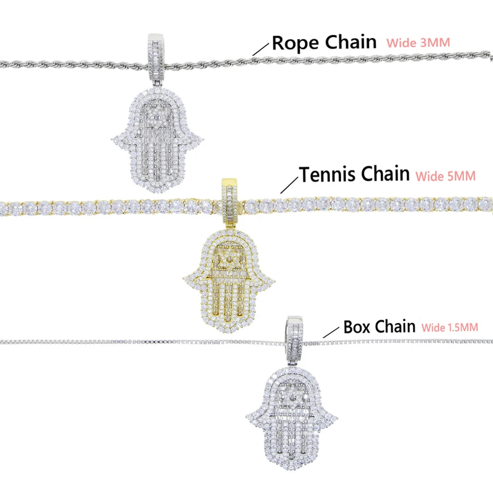 Hand of Miriam Star Pendant Choker Hip Hop Full Iced Out Cubic Zirconia Sliver Color CZ Stone Hands Necklace Women Men Jewelry