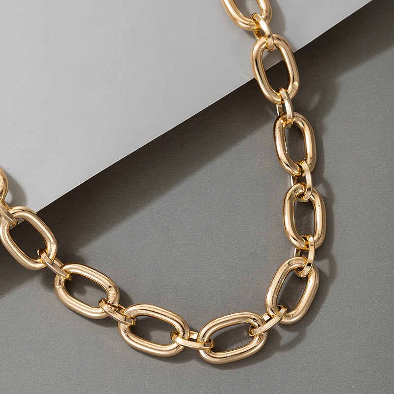 Tocona Punk Gold Color Chain Choker Necklace Trendy Hollow Geometric Alloy Metal Sweater Party Bohemain Jewelry for Women 17073