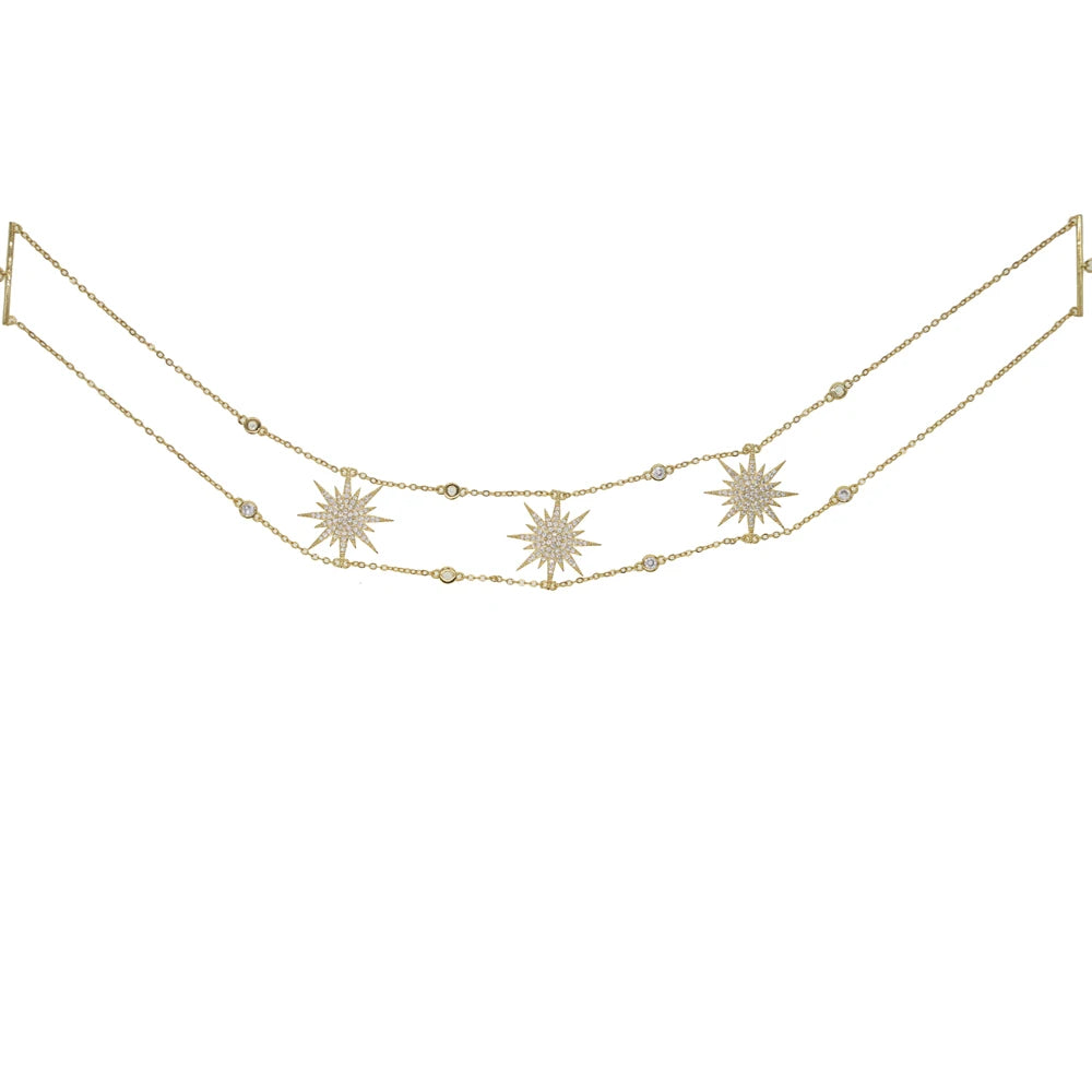 2025 New Arrived Women Girl Gorgeous Delicate White Cz Paved 3pcs North Star Charm Choker Necklaces Luxury Party Jewelry Gifts