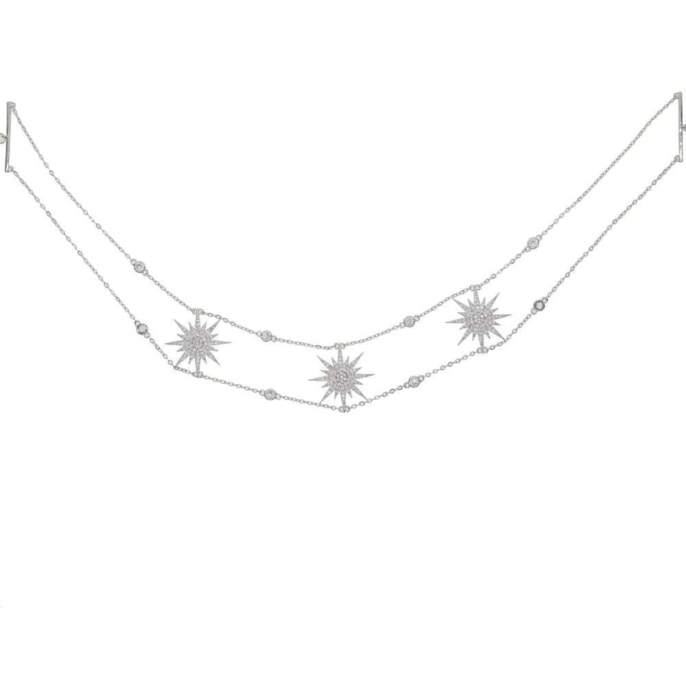 2025 New Arrived Women Girl Gorgeous Delicate White Cz Paved 3pcs North Star Charm Choker Necklaces Luxury Party Jewelry Gifts