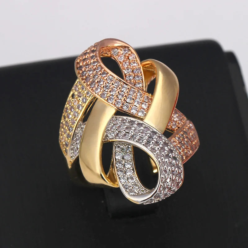 Bride Talk Luxury Arab Nigerian Twisted Line Bold Rings With Zirconia Stones 2020 Women Engagement Party High Quality Jewelry