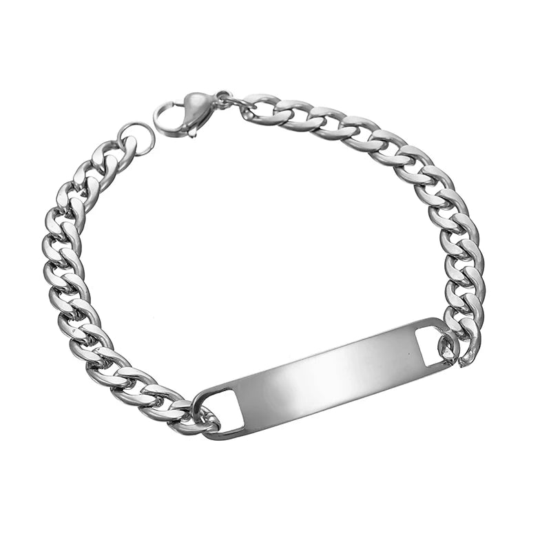 Stainless Steel Engrave Name Bracelet For Men Personalized Nameplate Date DIY Bracelets For Male Boy Jewelry Birthday Gift