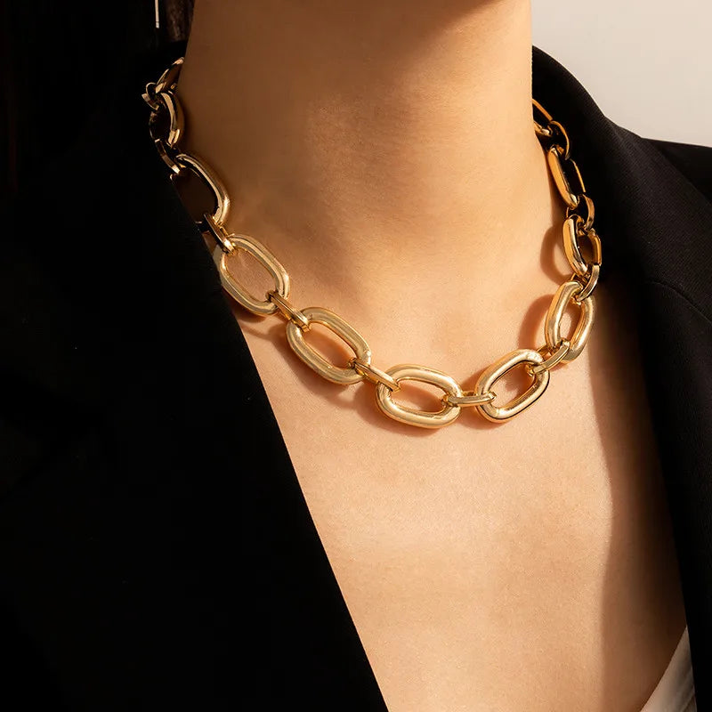 Tocona Punk Gold Color Chain Choker Necklace Trendy Hollow Geometric Alloy Metal Sweater Party Bohemain Jewelry for Women 17073