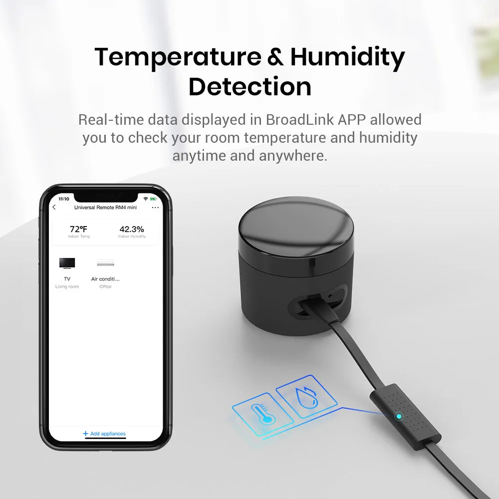 Broadlink RM4 mini Temperature Humidity Sensor WiFi IR Remote Controller for Air conditioning TV set-top Box Work with Alexa