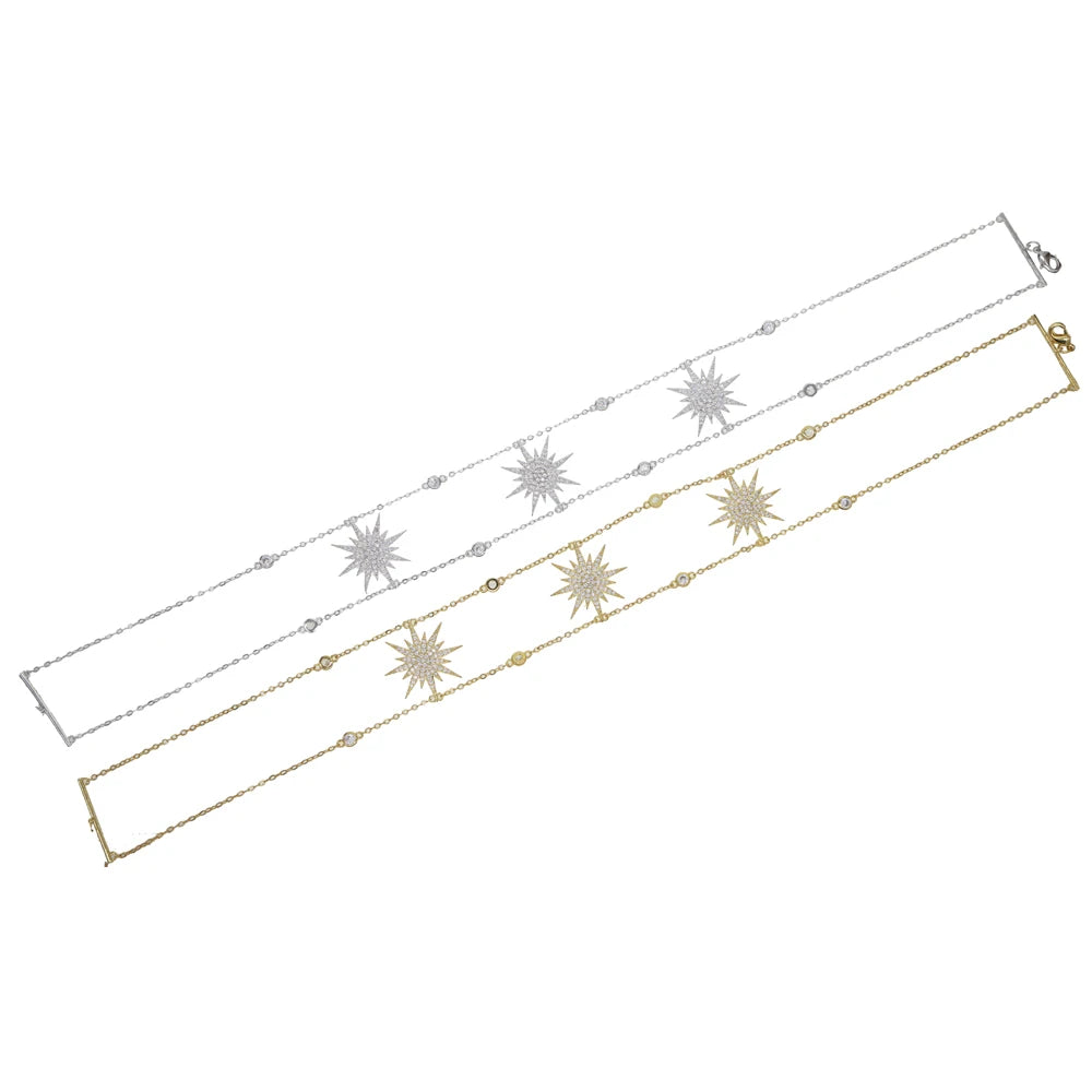 2025 New Arrived Women Girl Gorgeous Delicate White Cz Paved 3pcs North Star Charm Choker Necklaces Luxury Party Jewelry Gifts