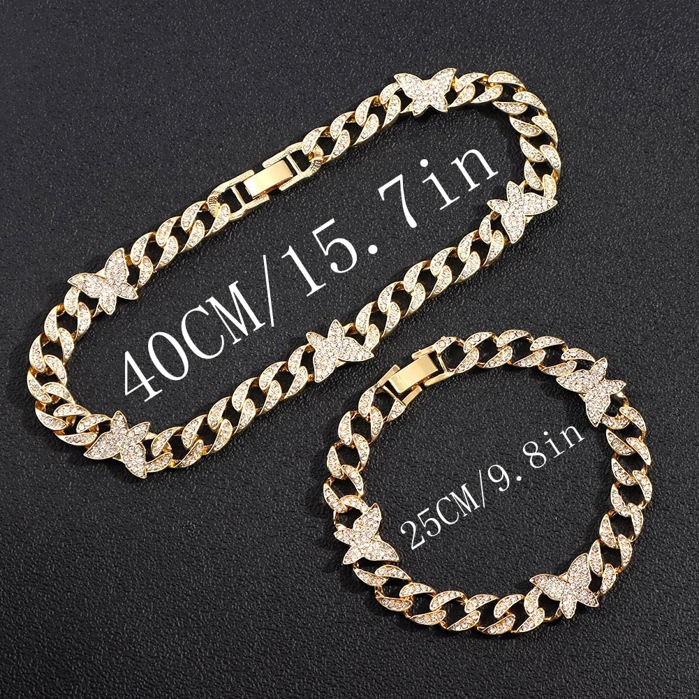 Iced Out Miami Curb Cuban Chain Necklace Fom Women Gold Color Bling Paved Rhinestones Cuban Link Choker Necklace Punk Jewelry