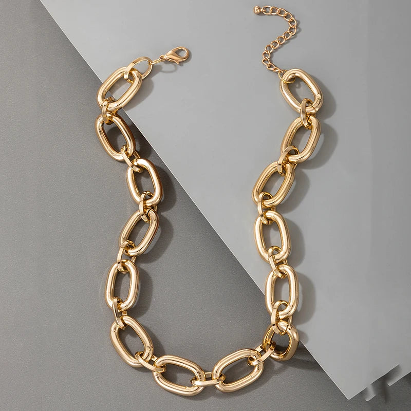 Tocona Punk Gold Color Chain Choker Necklace Trendy Hollow Geometric Alloy Metal Sweater Party Bohemain Jewelry for Women 17073