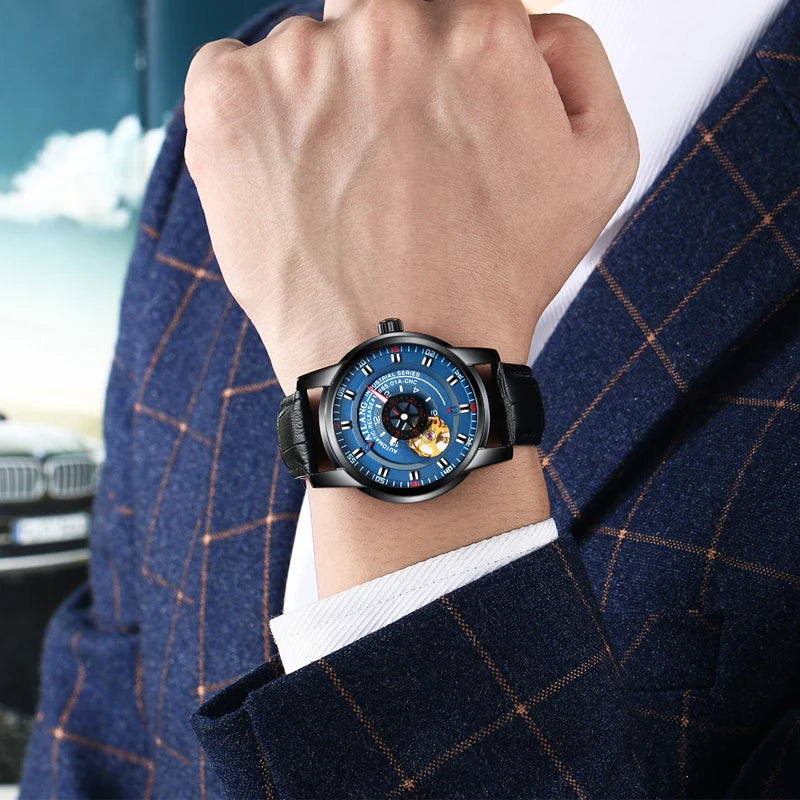 AILANG diesel watch diver man automatic mechanical pilot army gear sport Skeleton steampunk Leather strap Men's watch waterproof