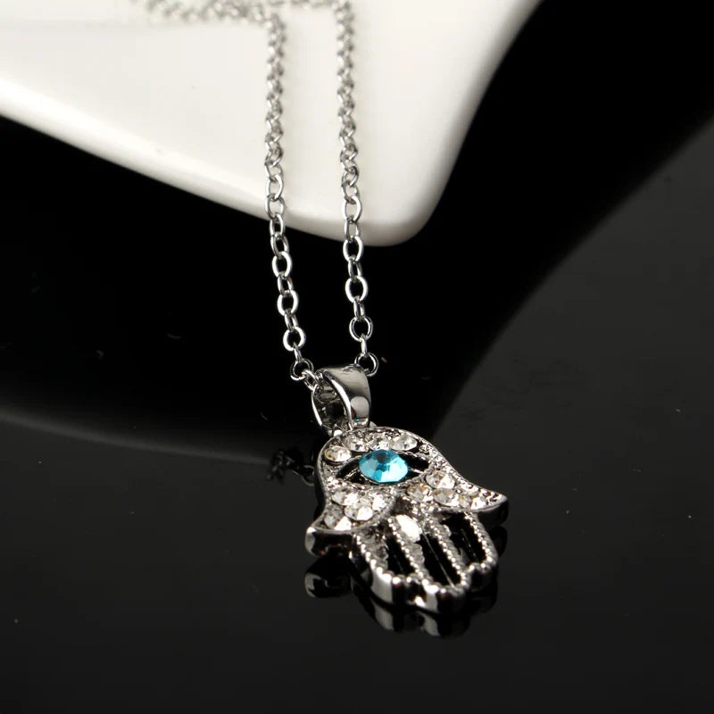 1PC Turkish Crystal Evil Eye Hand Hamsa Pendant Necklace Womens Color Jewelry Hollow Out Clavicle Link Chains