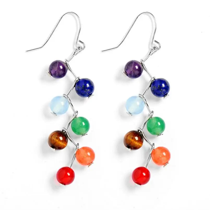 DIEZI Vintage Fashion Silver Plated Bead 7 Chakra Healing Balance Necklace Party Ethnic Pendant Necklace for Women Jewelry