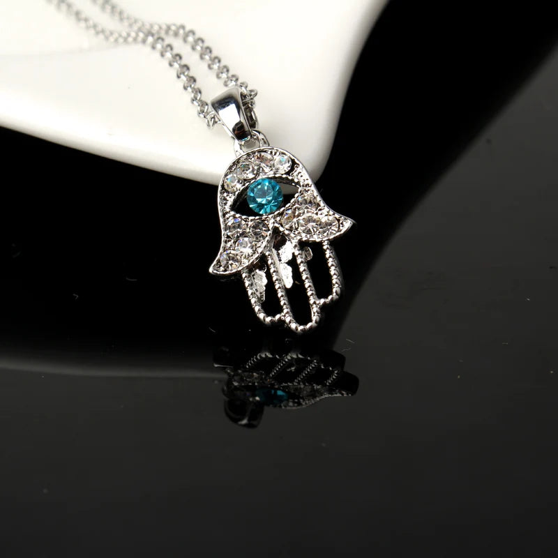 1PC Turkish Crystal Evil Eye Hand Hamsa Pendant Necklace Womens Color Jewelry Hollow Out Clavicle Link Chains