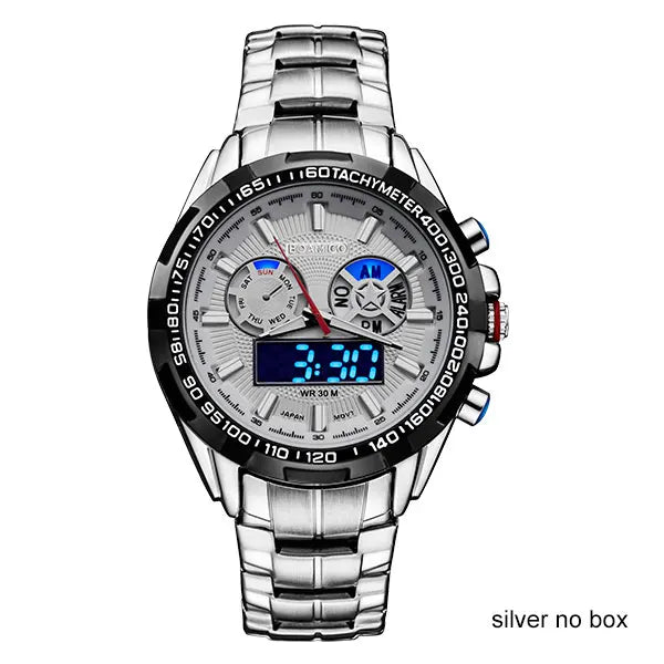 men sport watches military steel digital watch Luminous hand quartz watch 2017 BOAMIGO silver gift 30m waterproof wristwatches