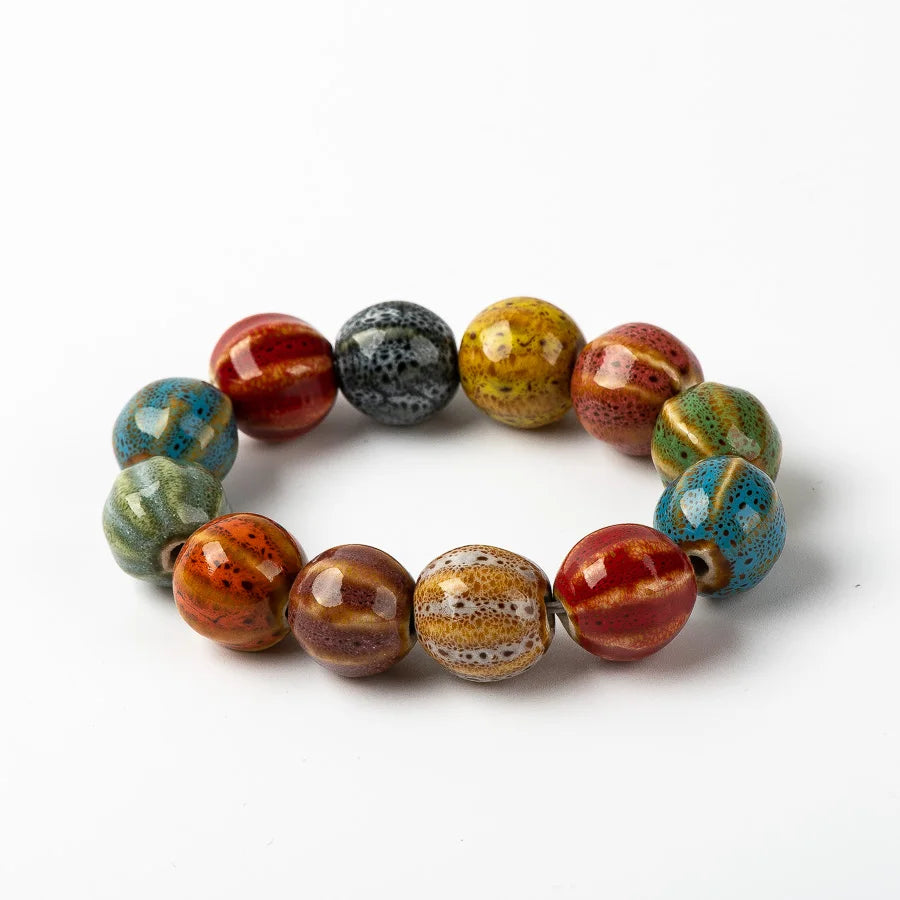 Colorful Unique Ceramic Ball beads bracelets hand made DIY Artware Retro bracelet Jewelery wholesale #FY368