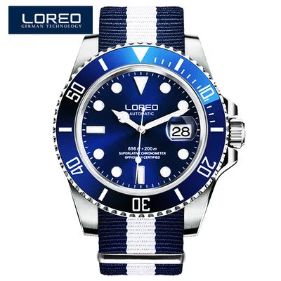 LOREO New Sapphire Glass Automatic Mechanical Watch Luxury Steel 200m Waterproof Business Watch Men Watches Reloj Hombre