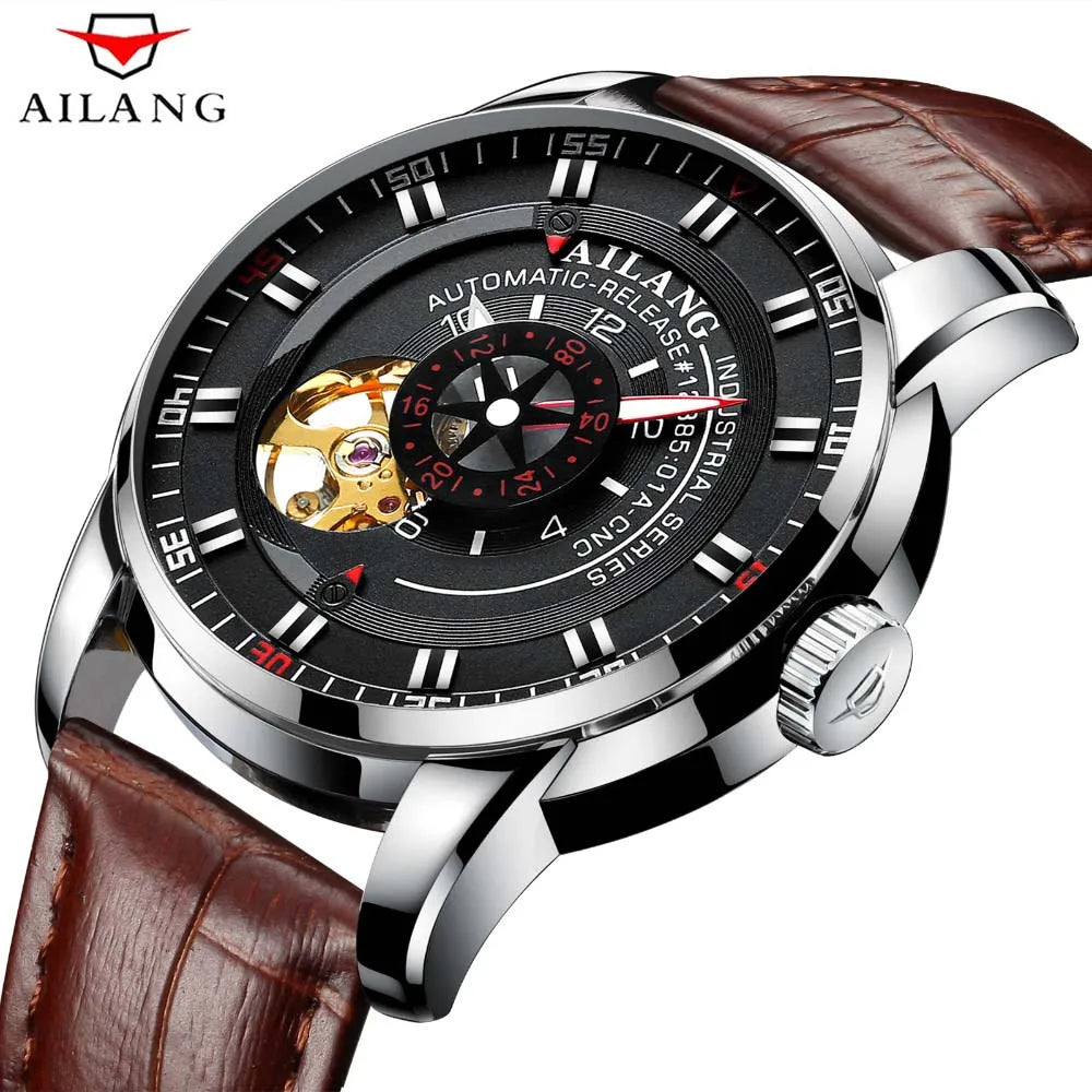 AILANG diesel watch diver man automatic mechanical pilot army gear sport Skeleton steampunk Leather strap Men's watch waterproof