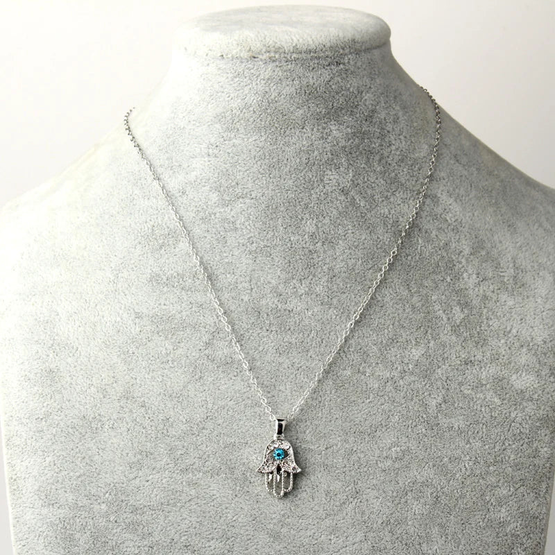 1PC Turkish Crystal Evil Eye Hand Hamsa Pendant Necklace Womens Color Jewelry Hollow Out Clavicle Link Chains