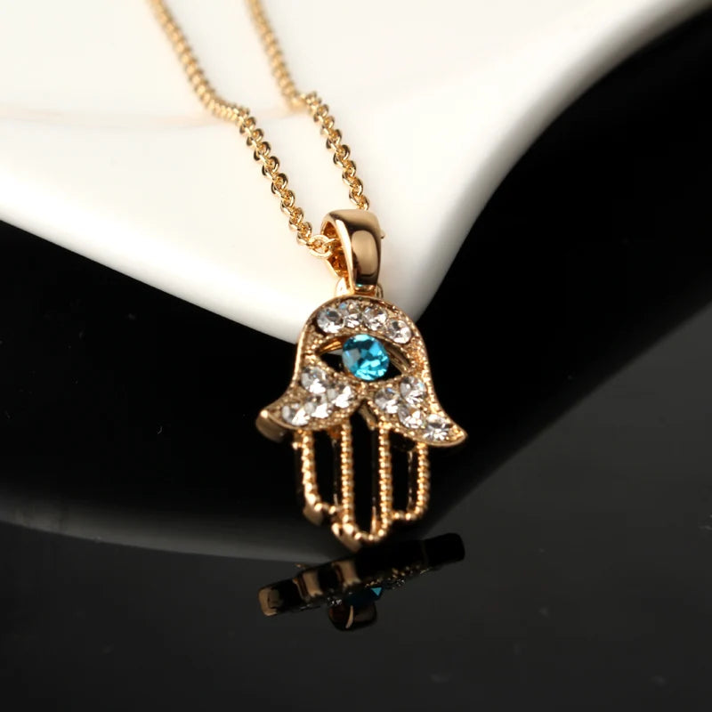 1PC Turkish Crystal Evil Eye Hand Hamsa Pendant Necklace Womens Color Jewelry Hollow Out Clavicle Link Chains