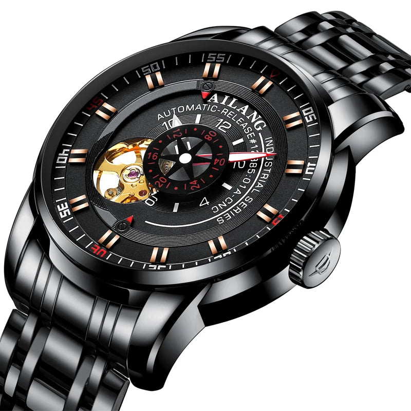 AILANG diesel watch diver man automatic mechanical pilot army gear sport Skeleton steampunk Leather strap Men's watch waterproof