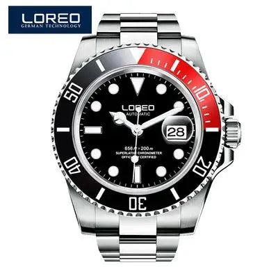 LOREO New Sapphire Glass Automatic Mechanical Watch Luxury Steel 200m Waterproof Business Watch Men Watches Reloj Hombre