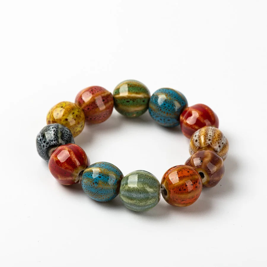 Colorful Unique Ceramic Ball beads bracelets hand made DIY Artware Retro bracelet Jewelery wholesale #FY368