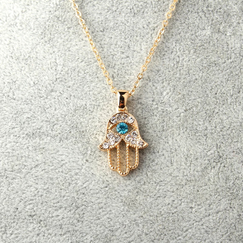 1PC Turkish Crystal Evil Eye Hand Hamsa Pendant Necklace Womens Color Jewelry Hollow Out Clavicle Link Chains