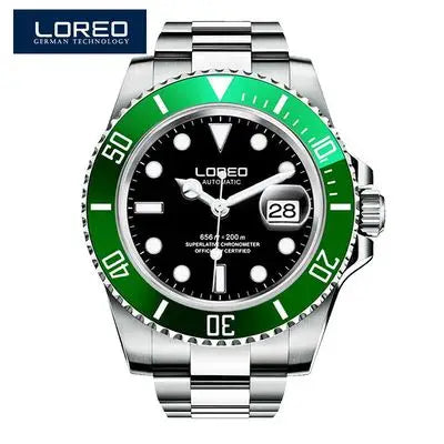 LOREO New Sapphire Glass Automatic Mechanical Watch Luxury Steel 200m Waterproof Business Watch Men Watches Reloj Hombre