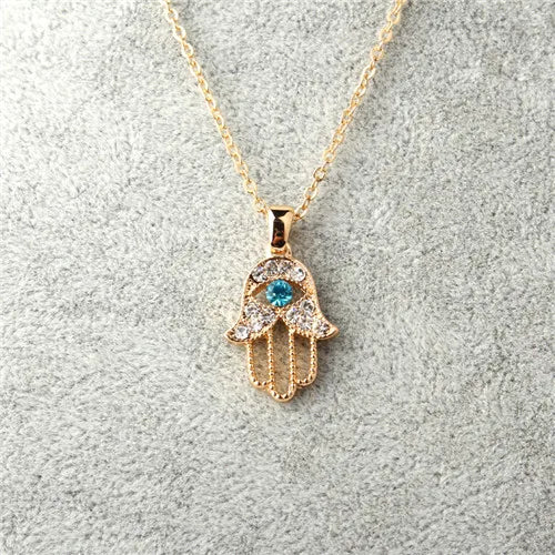 1PC Turkish Crystal Evil Eye Hand Hamsa Pendant Necklace Womens Color Jewelry Hollow Out Clavicle Link Chains
