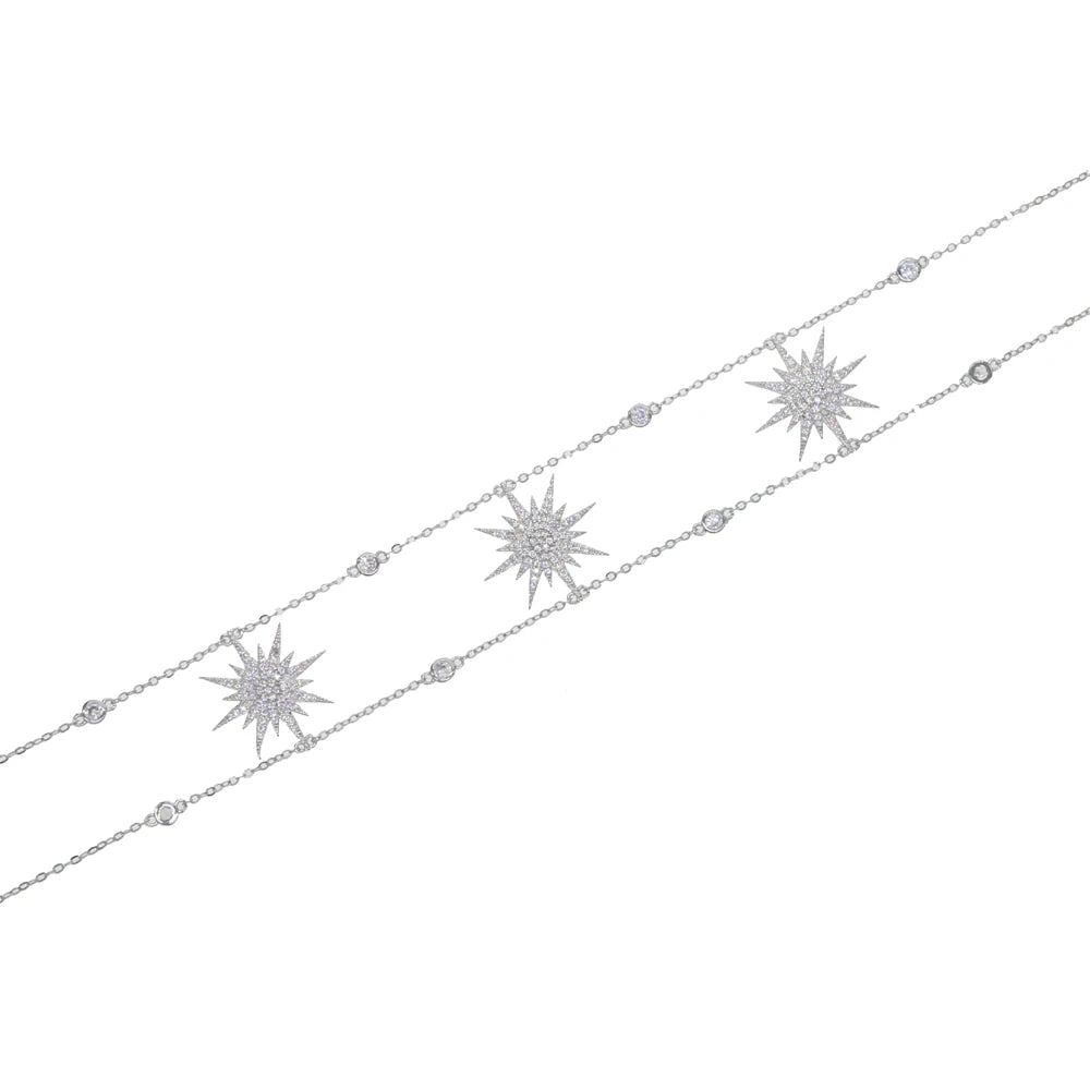 2025 New Arrived Women Girl Gorgeous Delicate White Cz Paved 3pcs North Star Charm Choker Necklaces Luxury Party Jewelry Gifts
