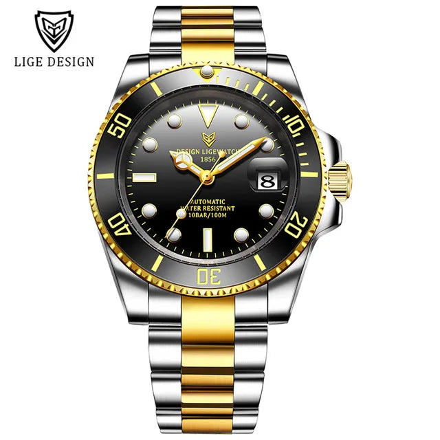 LIGE Classic Men Mechanical Wristwatch Luxury Ceramic Bezel Automatic Watch Sapphire Glass Watch for Men Relogio Masculino Box