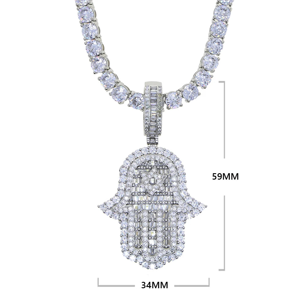 Hand of Miriam Star Pendant Choker Hip Hop Full Iced Out Cubic Zirconia Sliver Color CZ Stone Hands Necklace Women Men Jewelry