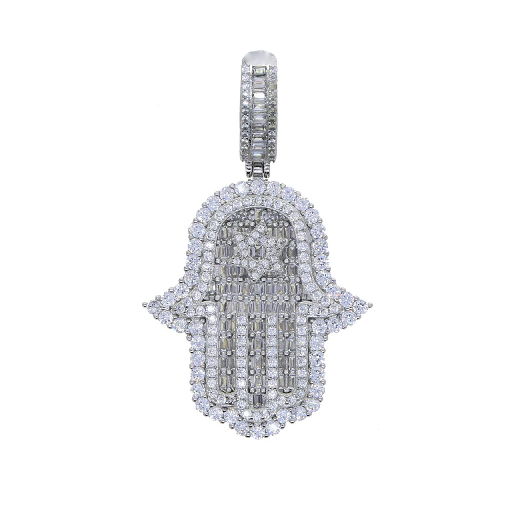 Hand of Miriam Star Pendant Choker Hip Hop Full Iced Out Cubic Zirconia Sliver Color CZ Stone Hands Necklace Women Men Jewelry
