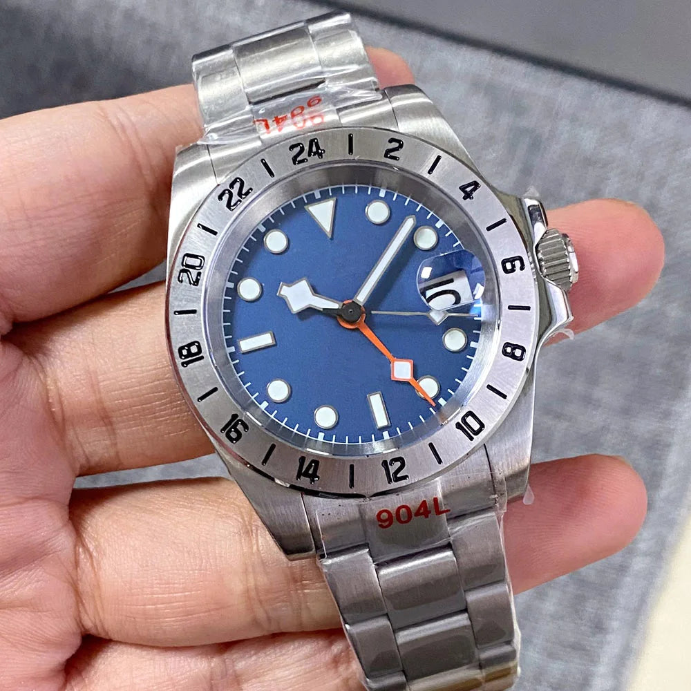 NH34A Watch Waterproof Field Automatic Mechanical Wristwatch Men Orange GMT Hand Master 24 Hours Sapphire Glass Glide Lock