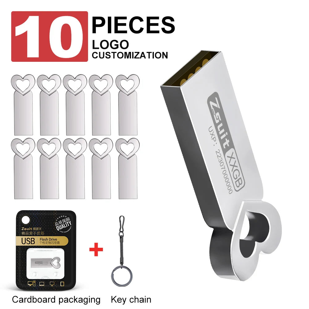 Zsuit 10pcs/lot USB Flash Drives 128GB Pen drive High Speed Metal Pendrive 3.0 16GB 32GB 64GB Free LOGO Flash Memory Drive