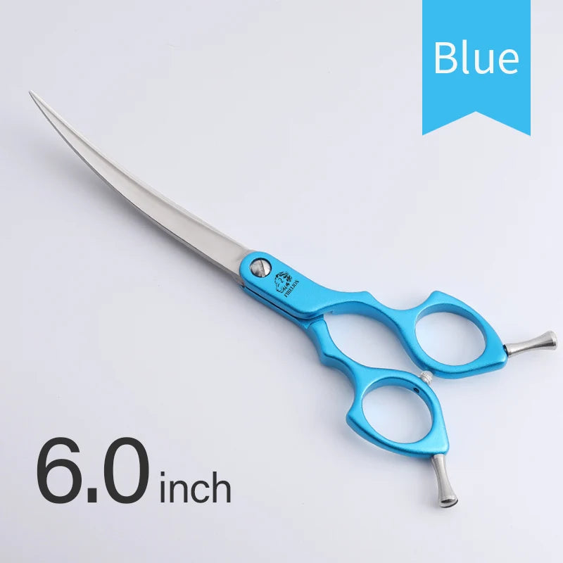 FIRELION Professional 440C 6.0/6.5 Inch Colorful Dog Grooming Scissors Pet Curved Scissors for Cutting Dogs Hair