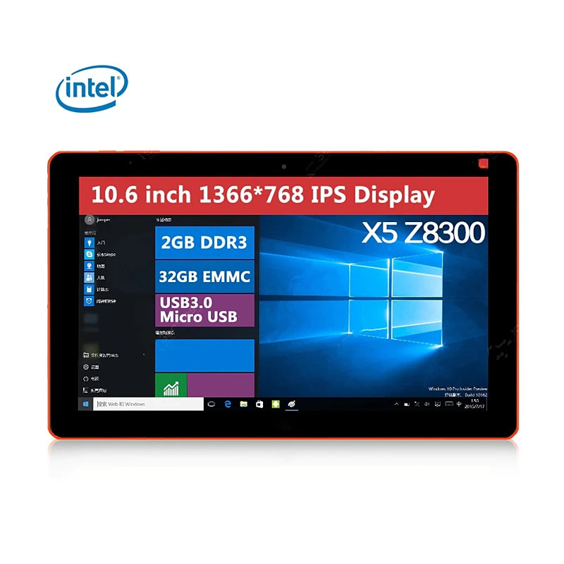 32Bit 10.6" Windows 10 Tablet PC 2GB RAM 32GB ROM X5 Z3735F Quad Core 1.33-GHz 1366 x 768 Pixel WIFI HDMI 6600mAh