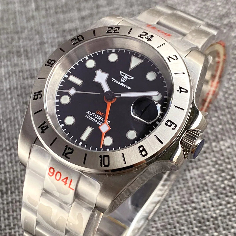 NH34A Watch Waterproof Field Automatic Mechanical Wristwatch Men Orange GMT Hand Master 24 Hours Sapphire Glass Glide Lock