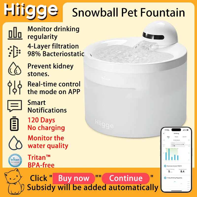 Hiigge Cat Water Fountain SE 70mai Wireless Automatic Pet Drinker for Dog Cats Water Dispenser with data analysis