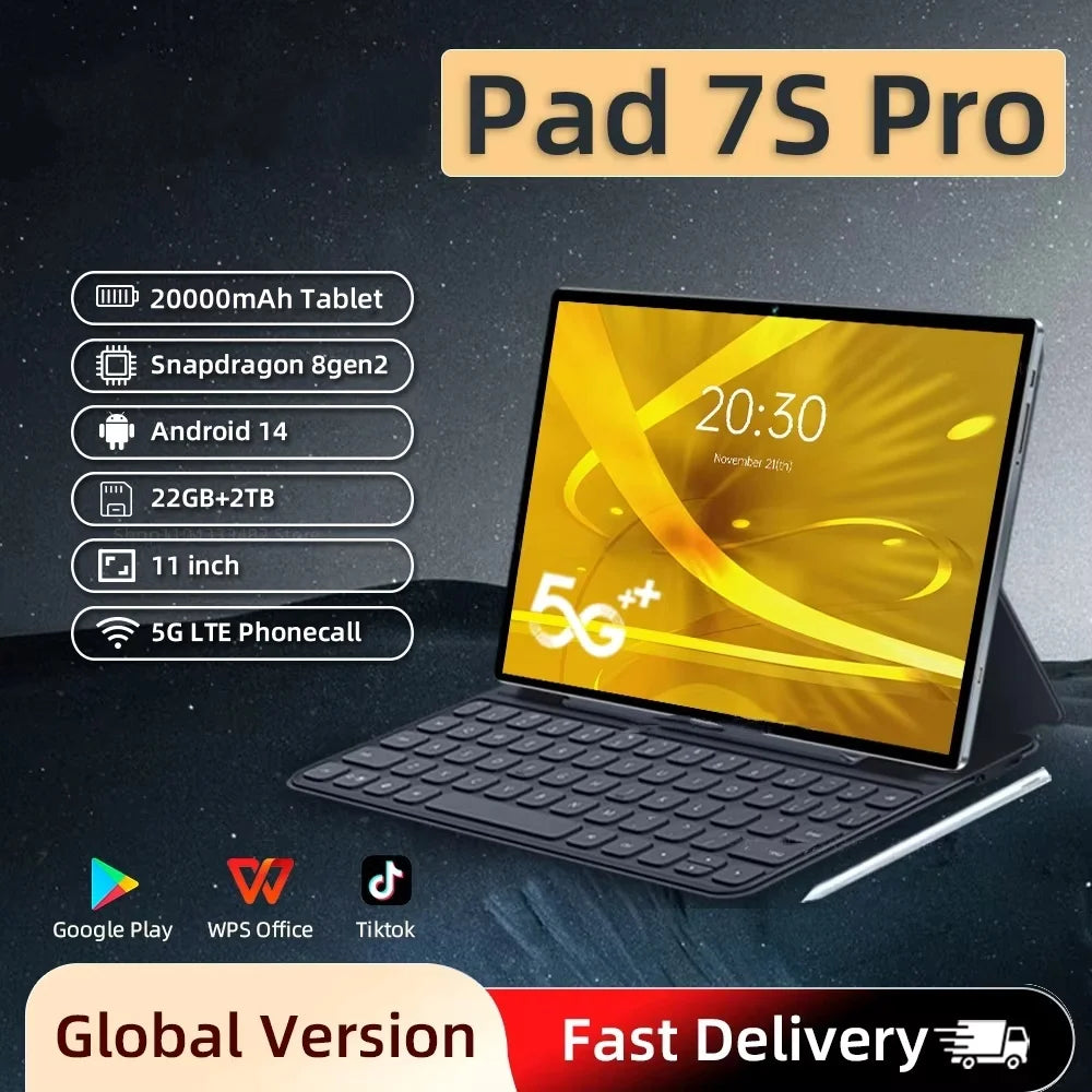 2025 Pad 7S Pro Tablet 11 inch Tablet PC Android 14 Snapdragon8Gen2 Original Global Version 20000mAh 22GB+2TB 5G Dual SIM HD 4K