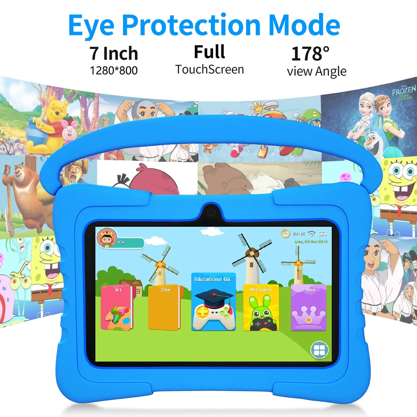 7 Inch Kids tablet for Children's best Gifts Quad Core 4GB+64GB ROM Android Tablets Cartoon Portable Kids-Proof protective case