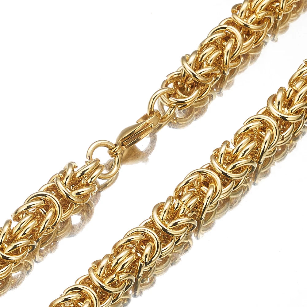 6/8/10MM Wide 7-40" Long Gold Color Round Link Byzantine Chain Men Women Stainless Steel Necklace Or Bracelet Fashion Jewelry