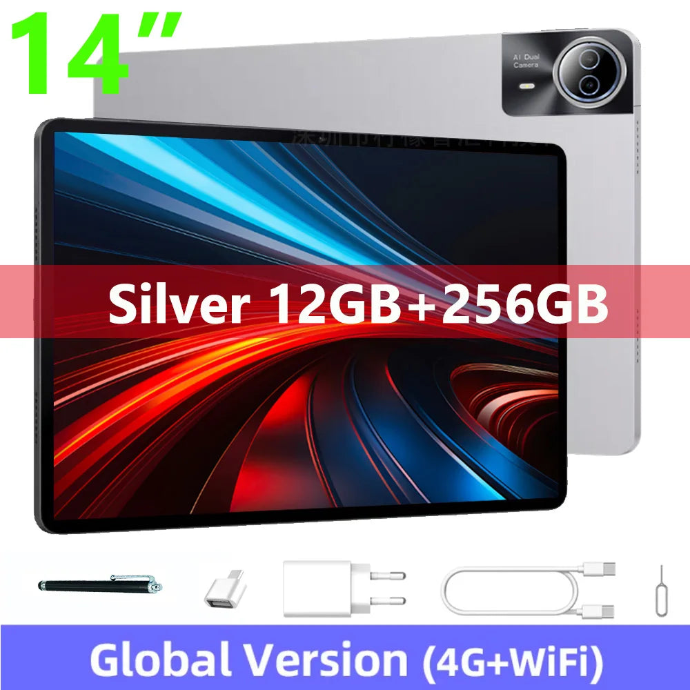 Global Version 14 Inch Tablet PC Big Screen 1920x1200 IPS 16+512GB Tablet 14" Android 14 4G LTE Game Study PAD 12000mAH Battery