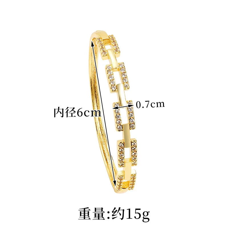 Luxury 24K 9999 Pure Gold real gold Women's Bracelet Light Luxury Diamond Geometric Chain Ring