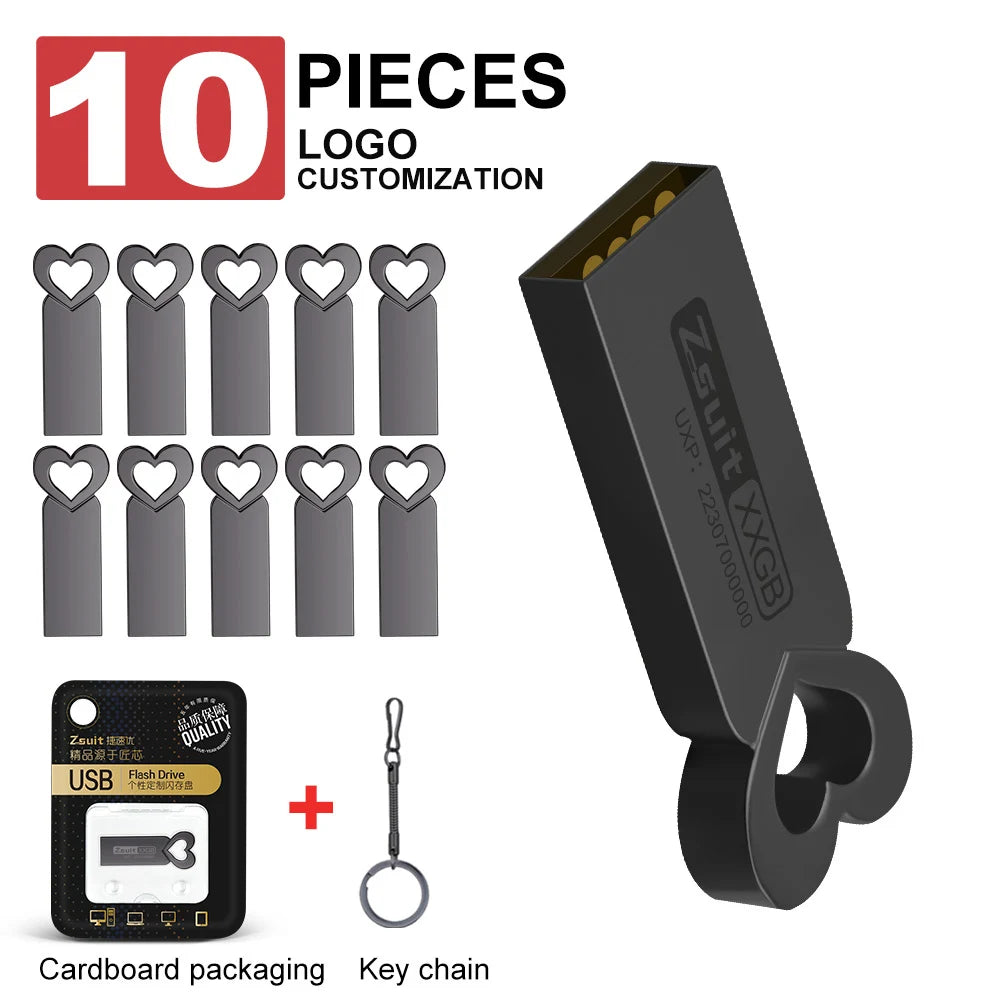 Zsuit 10pcs/lot USB Flash Drives 128GB Pen drive High Speed Metal Pendrive 3.0 16GB 32GB 64GB Free LOGO Flash Memory Drive