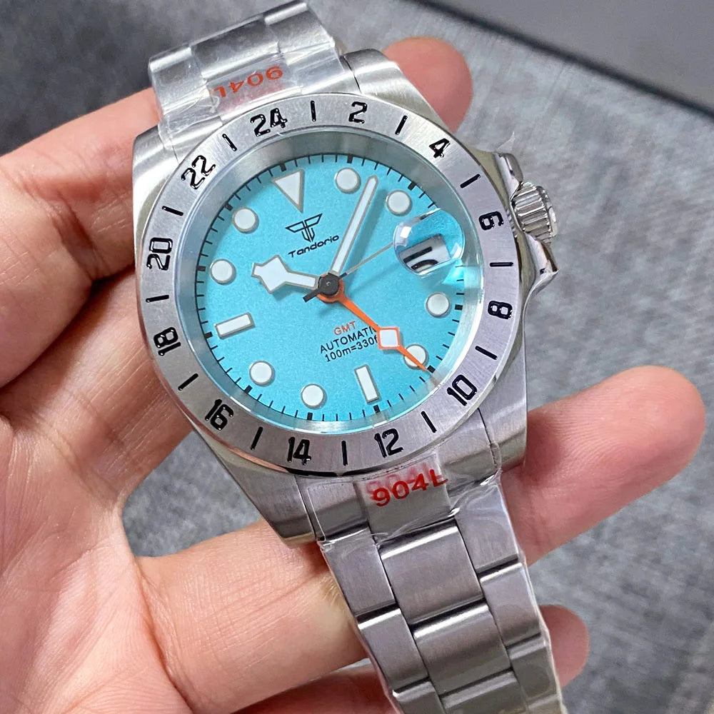 NH34A Watch Waterproof Field Automatic Mechanical Wristwatch Men Orange GMT Hand Master 24 Hours Sapphire Glass Glide Lock