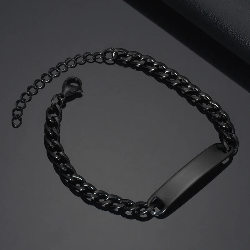Stainless Steel Engrave Name Bracelet For Men Personalized Nameplate Date DIY Bracelets For Male Boy Jewelry Birthday Gift