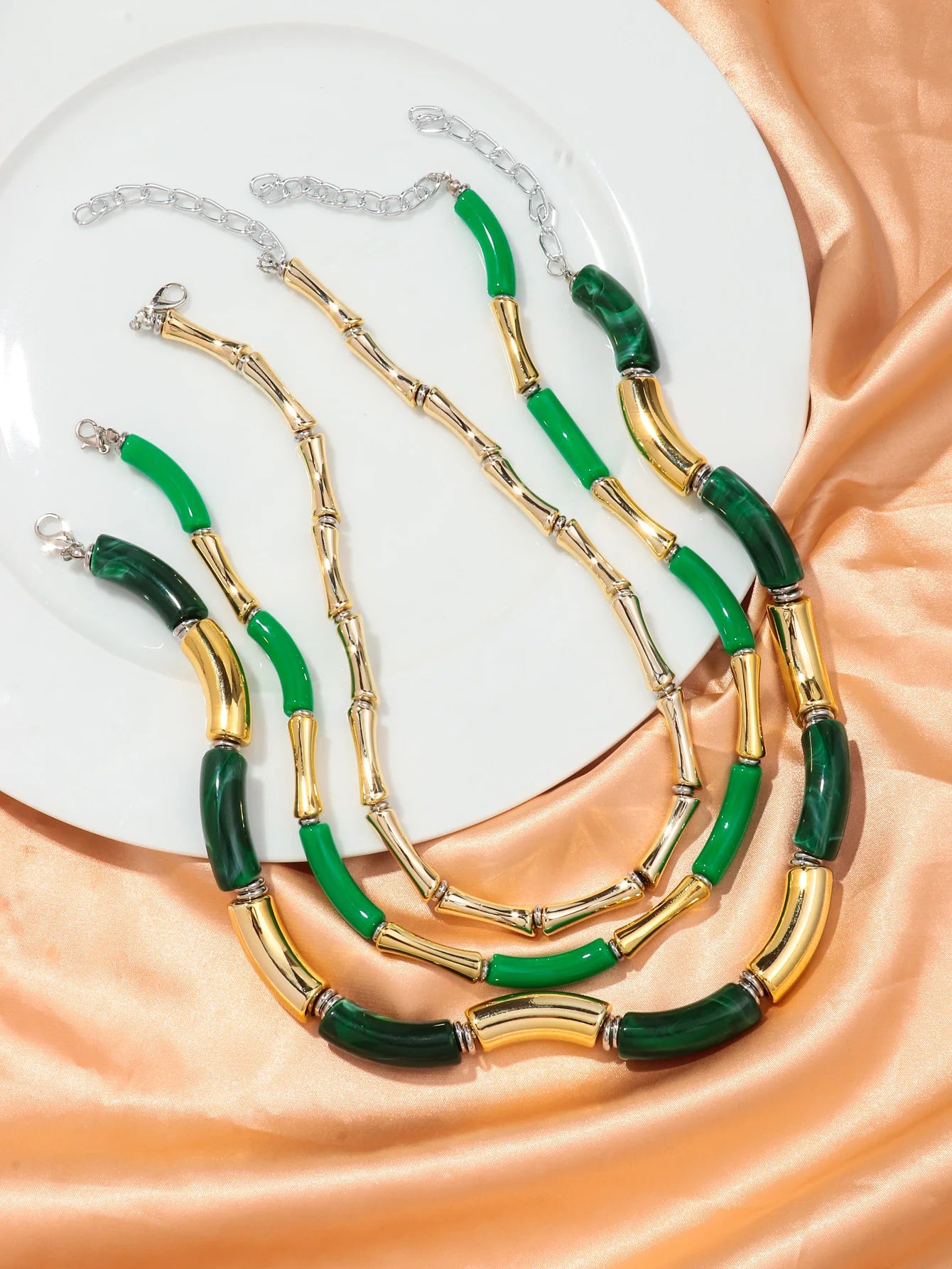 3 pieces/set Bohemian Acrylic Bamboo Beads Choker Necklace Set for Women Chunky Tube Necklaces 2024 Accessories Jewelry