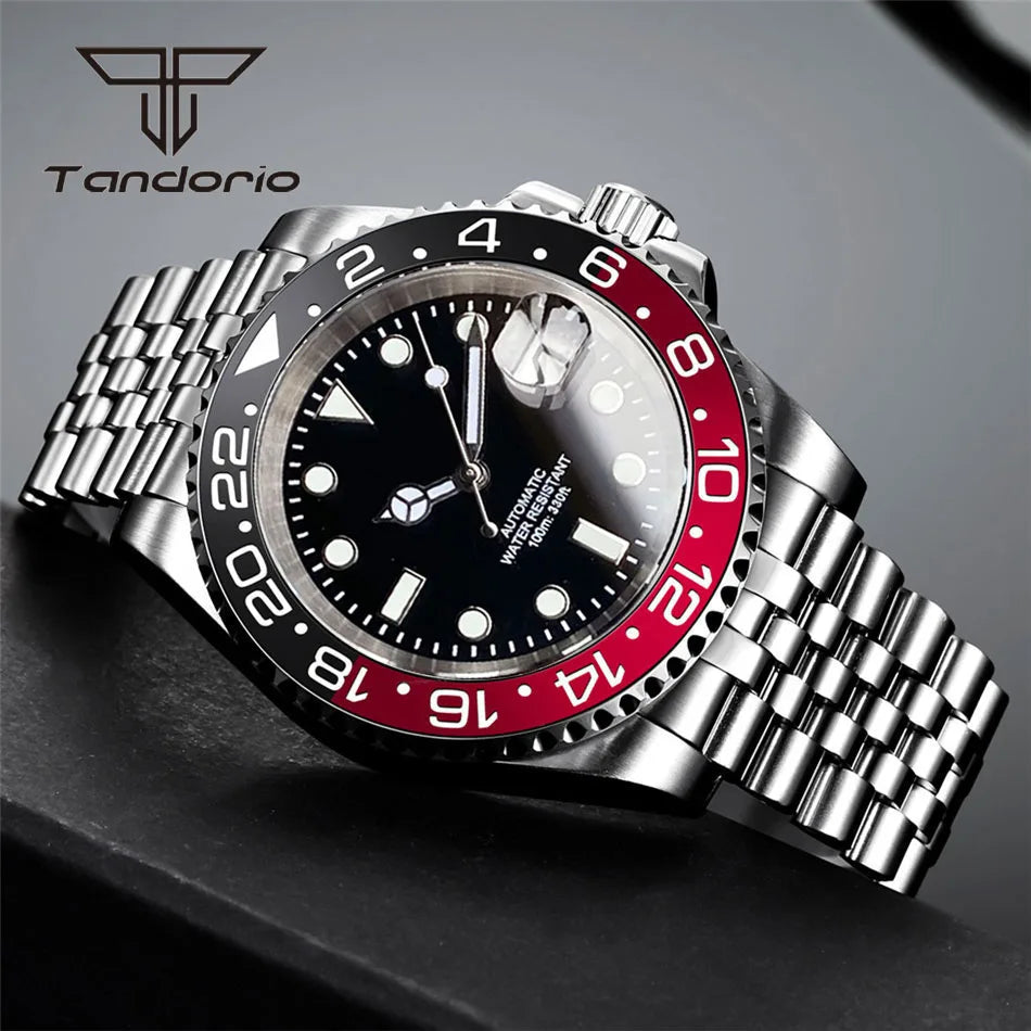 Tandorio NH35A Date Stainless Steel 40mm Dive Automatic Men Watch Sapphire Crystal Rotating Bezel Luminous Mechanical Wristwatch